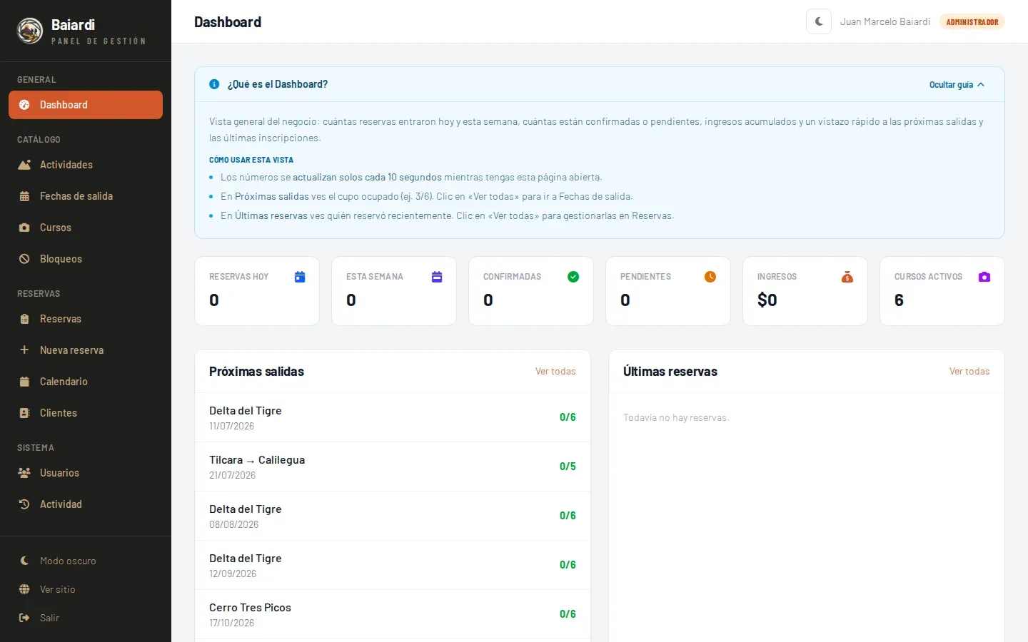 Baiardi Aventura — admin dashboard
